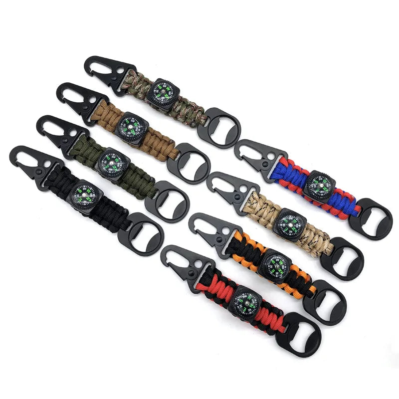 Outdoor 4 in 1 EDC Tool Survival 550 Nylon Paracord Keyrings Buckle for Pants With Compass and Bottle Opener