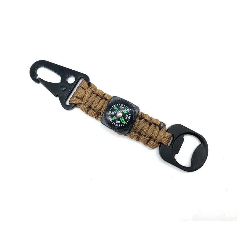 Outdoor 4 in 1 EDC Tool Survival 550 Nylon Paracord Keyrings Buckle for Pants With Compass and Bottle Opener