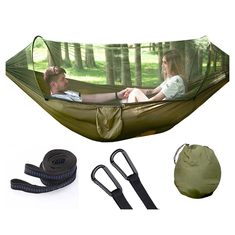 Portable Double Nylon Camping Hammock with Easy Hanging Mosquito Net for Outdoor Use