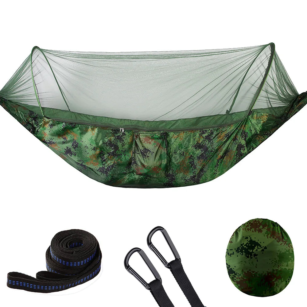 Portable Double Nylon Camping Hammock with Easy Hanging Mosquito Net for Outdoor Use