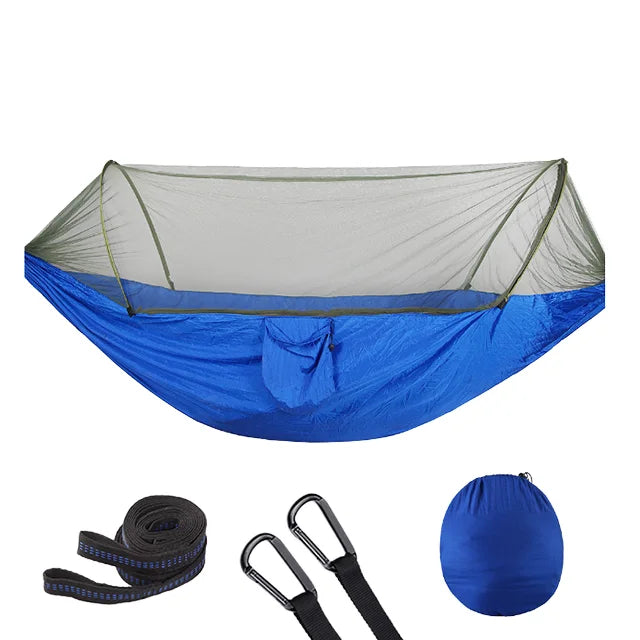 Portable Double Nylon Camping Hammock with Easy Hanging Mosquito Net for Outdoor Use