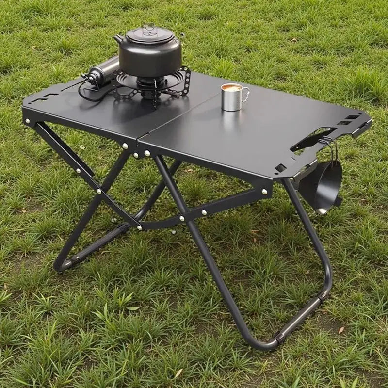 Portable Stainless Steel Panel Folding Dining Table Lightweight Foldable Outdoor Multi-Function One-Second Setup