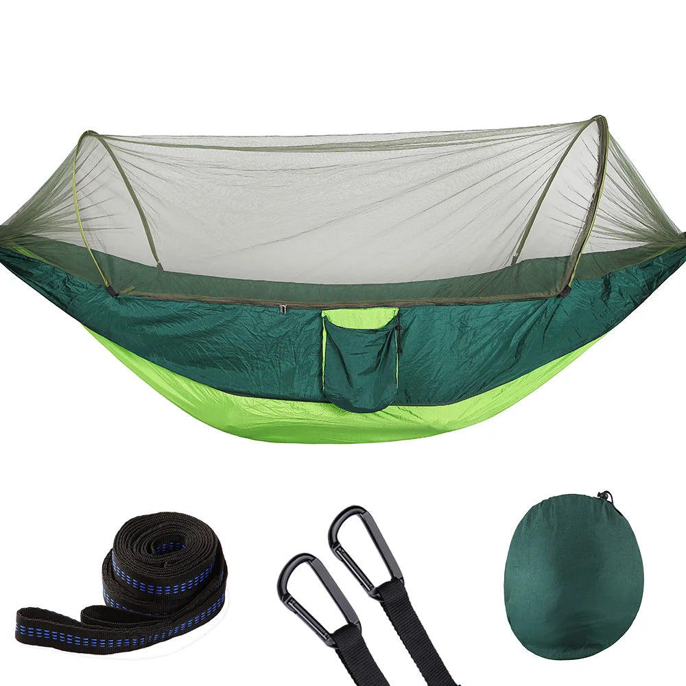 Portable Double Nylon Camping Hammock with Easy Hanging Mosquito Net for Outdoor Use
