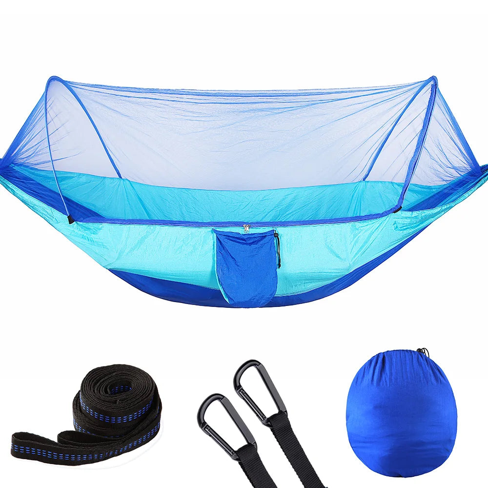 Portable Double Nylon Camping Hammock with Easy Hanging Mosquito Net for Outdoor Use