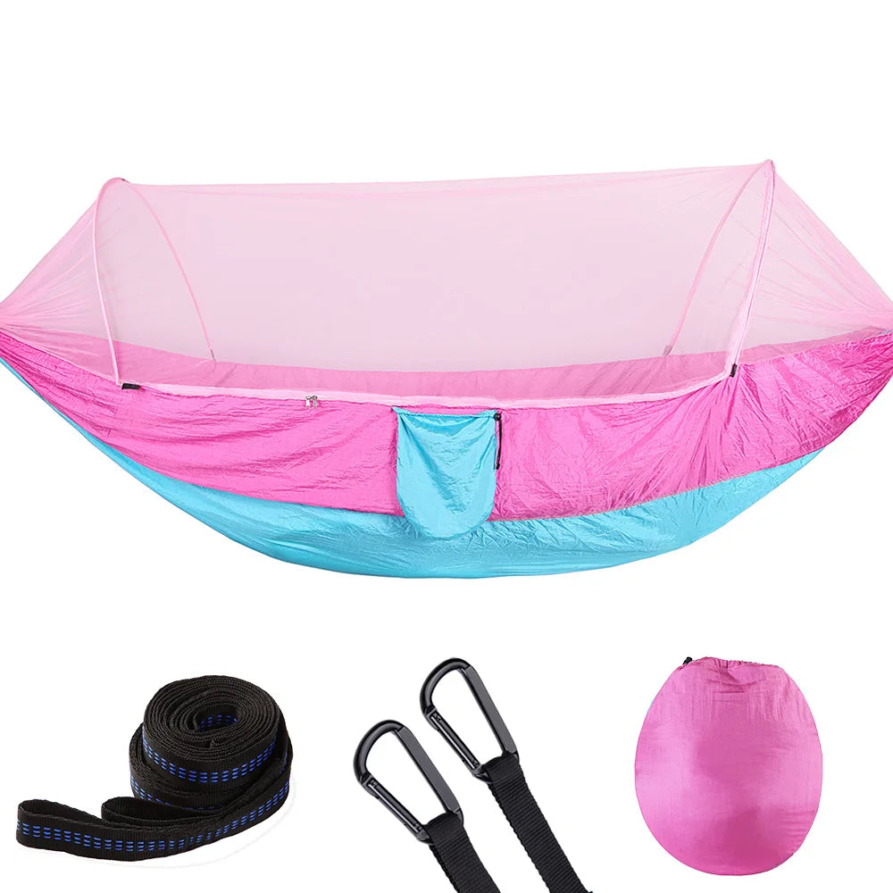 Portable Double Nylon Camping Hammock with Easy Hanging Mosquito Net for Outdoor Use
