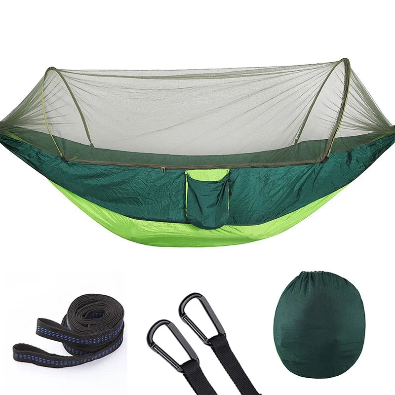 Portable Double Nylon Camping Hammock with Easy Hanging Mosquito Net for Outdoor Use