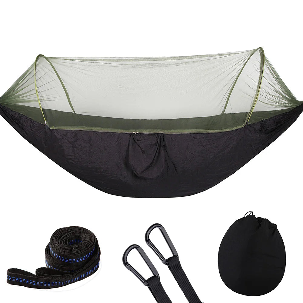 Portable Double Nylon Camping Hammock with Easy Hanging Mosquito Net for Outdoor Use