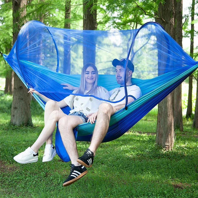 Portable Double Nylon Camping Hammock with Easy Hanging Mosquito Net for Outdoor Use