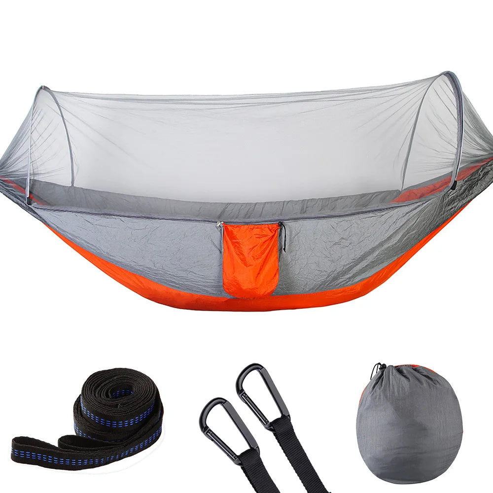 Portable Double Nylon Camping Hammock with Easy Hanging Mosquito Net for Outdoor Use