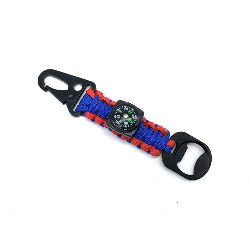 Outdoor 4 in 1 EDC Tool Survival 550 Nylon Paracord Keyrings Buckle for Pants With Compass and Bottle Opener