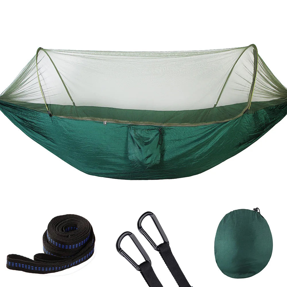 Portable Double Nylon Camping Hammock with Easy Hanging Mosquito Net for Outdoor Use