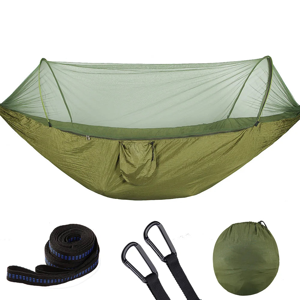 Portable Double Nylon Camping Hammock with Easy Hanging Mosquito Net for Outdoor Use
