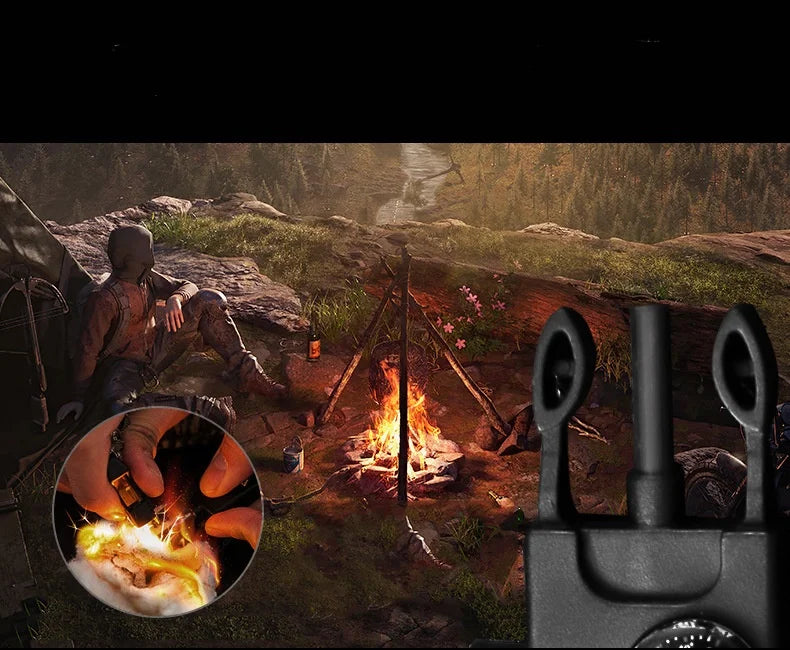 Multi-Function Outdoor Survival Kit Double Display Watch Whistle Compass SOS Flashlight Fire Starter for Men Wholesale