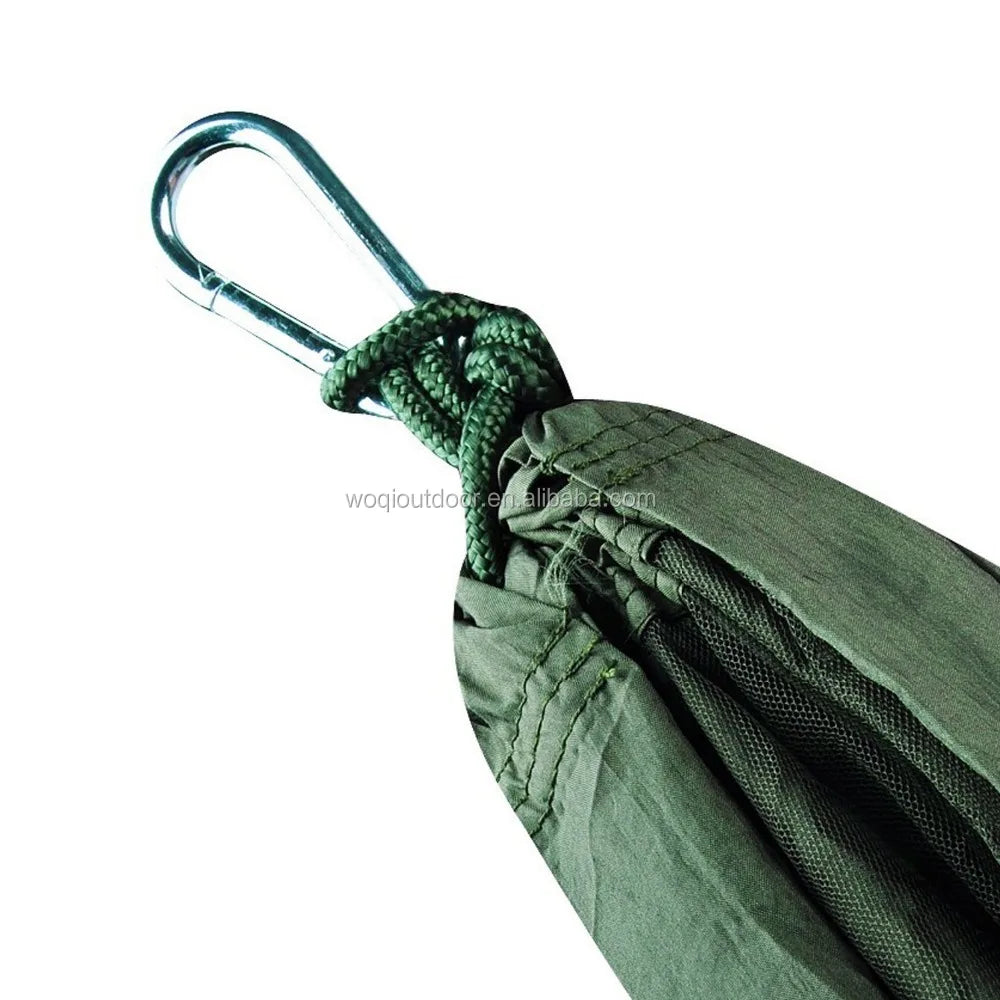 WOQI Wholesale  Outdoor Nylon  Portable Camping Hammock with Mosquito Net  Swings Strap Hook Double Hammock