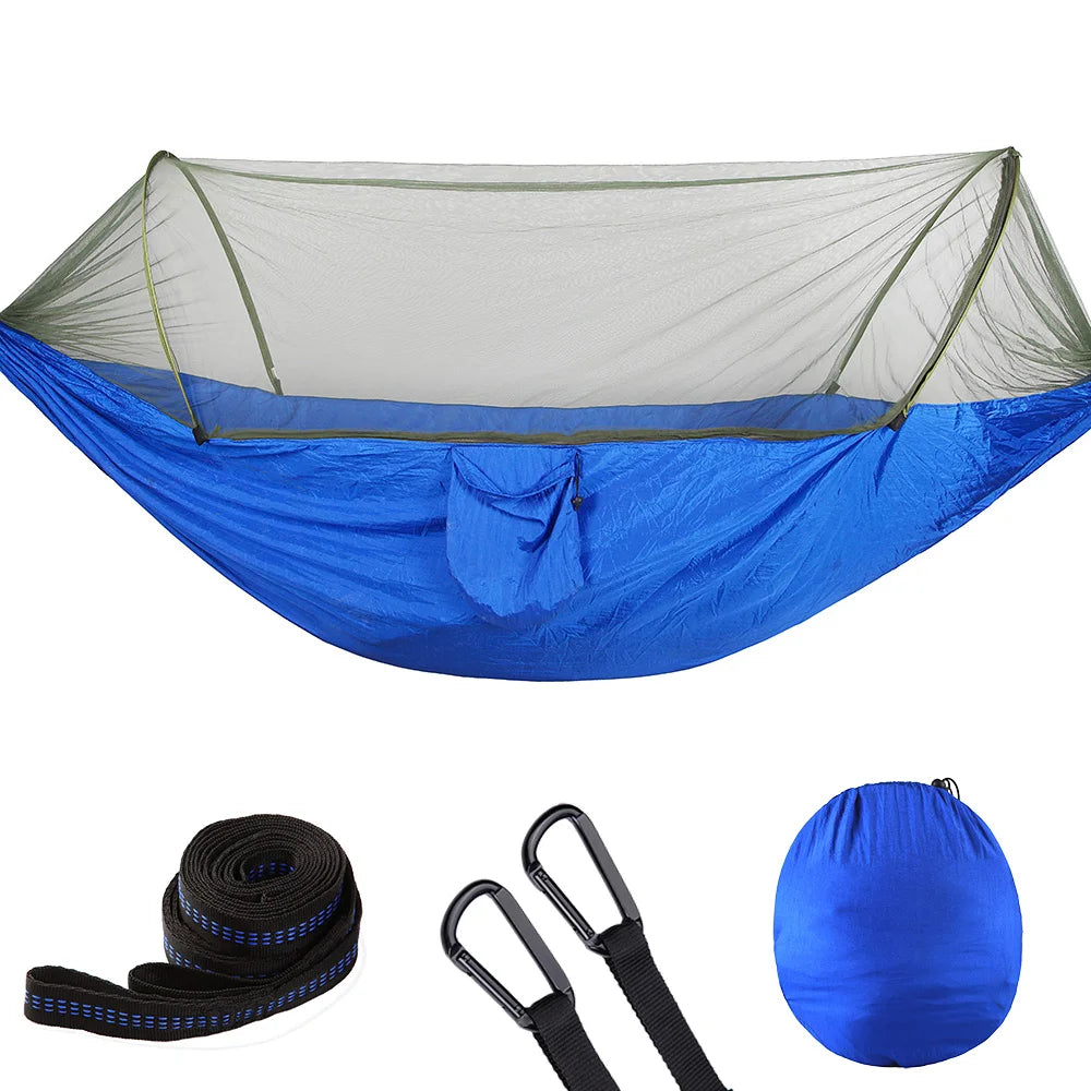 Portable Double Nylon Camping Hammock with Easy Hanging Mosquito Net for Outdoor Use