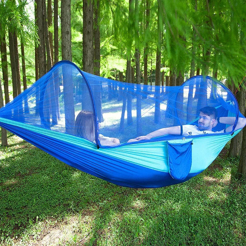 Portable Double Nylon Camping Hammock with Easy Hanging Mosquito Net for Outdoor Use