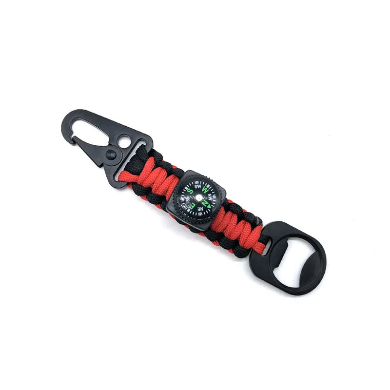 Outdoor 4 in 1 EDC Tool Survival 550 Nylon Paracord Keyrings Buckle for Pants With Compass and Bottle Opener