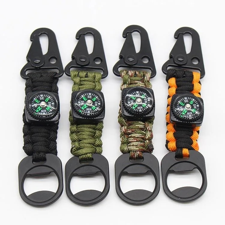 Outdoor 4 in 1 EDC Tool Survival 550 Nylon Paracord Keyrings Buckle for Pants With Compass and Bottle Opener