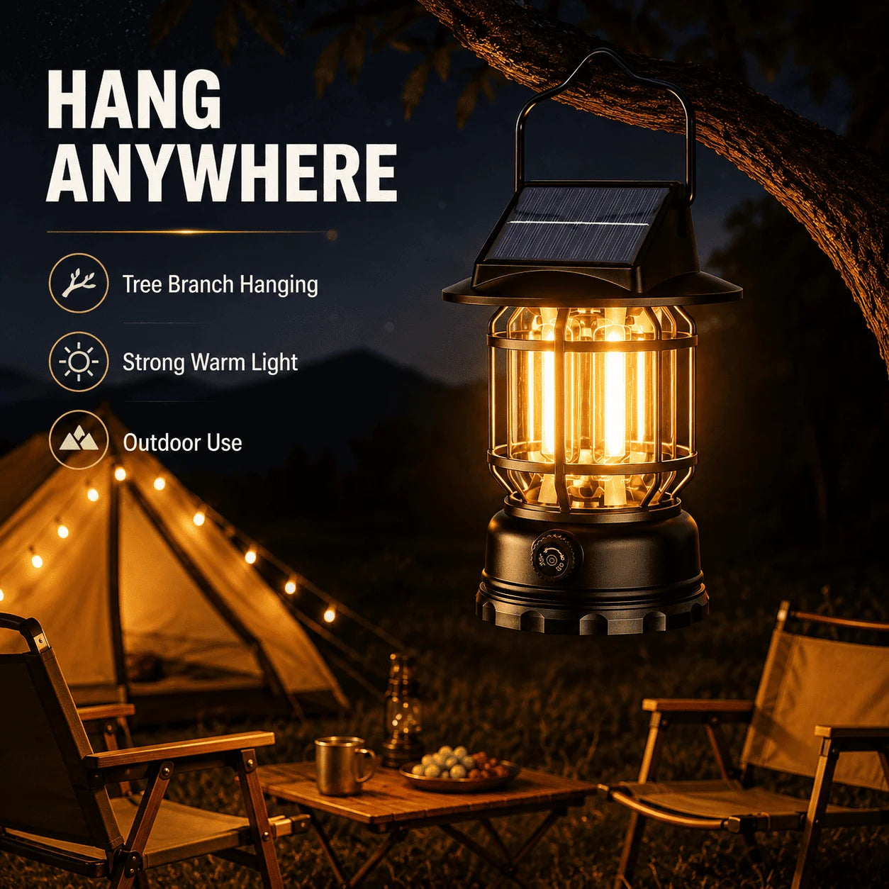 Solar USB Camping Lantern Ultra-Bright LED 360° Hangingcamping Light Portable Design for Tent Hiking Emergencies Function Lamps