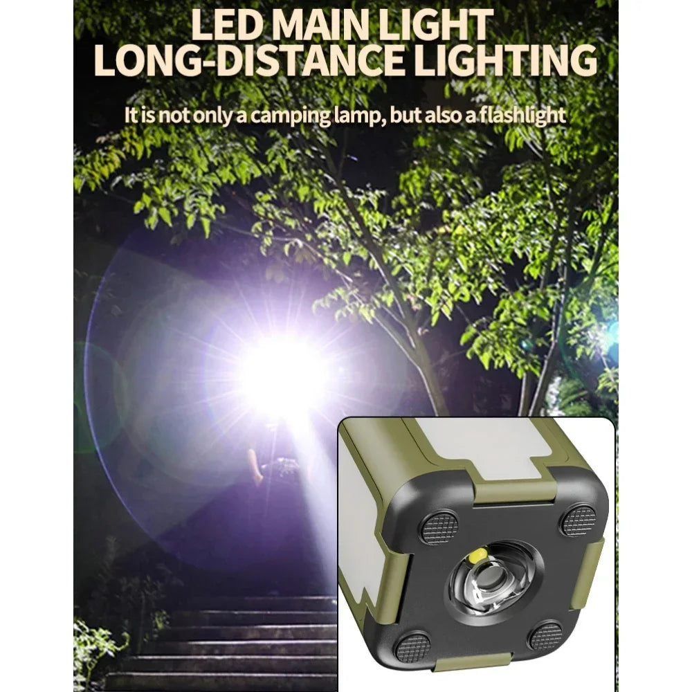 Solar Camping Light，USB/Solar Recharge Portable Lamp with 2000mAh Battery 6 Lighting Modes Outdoor Portable Hanging Tent Light