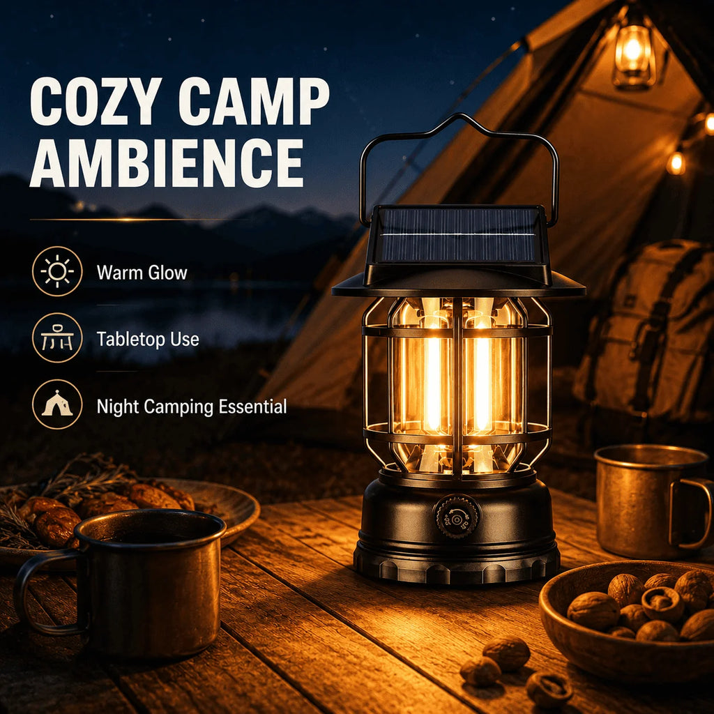 Solar USB Camping Lantern Ultra-Bright LED 360° Hangingcamping Light Portable Design for Tent Hiking Emergencies Function Lamps