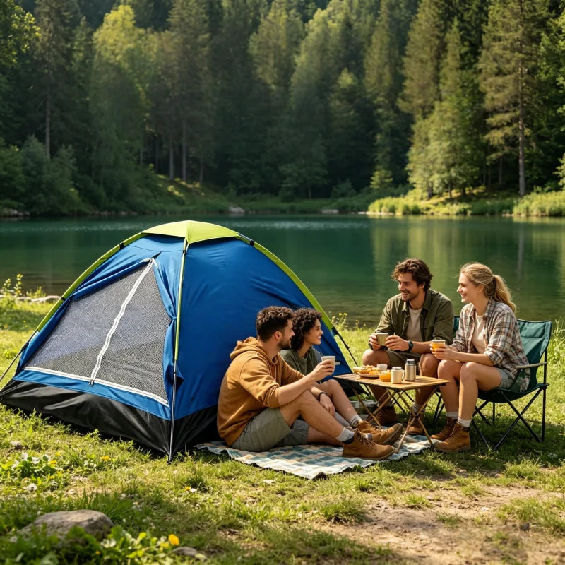 Ultralight tent for 2 persons – dual-layer door, sun shield. Essential camping equipment for outdoor hiking & adventure.