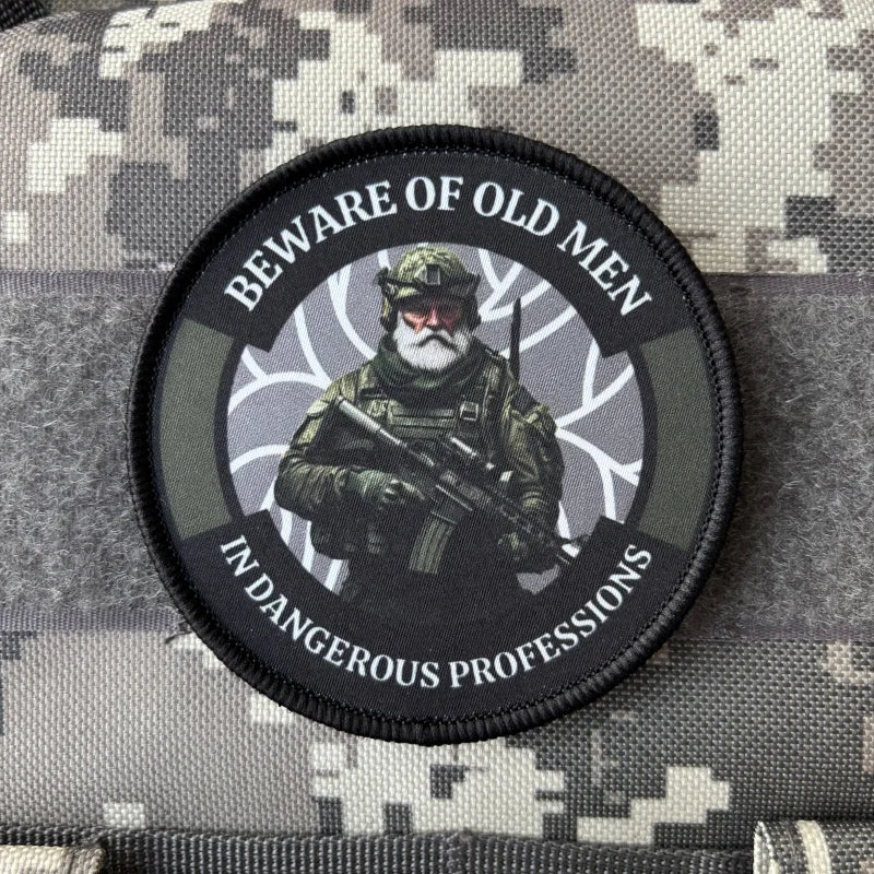 Army Beware of Old Men Tactical Patch Printing Patches Hook and Loop Soldier Morale Badge Military Armband Backpack Sticker