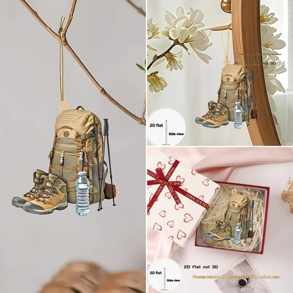Hiking Gear Pendant Keychain,Adventure Enthusiast 2D Flat Acrylic Ornament,Hanging Decoration for Car,Bag,Festive,Party,Gift,DIY