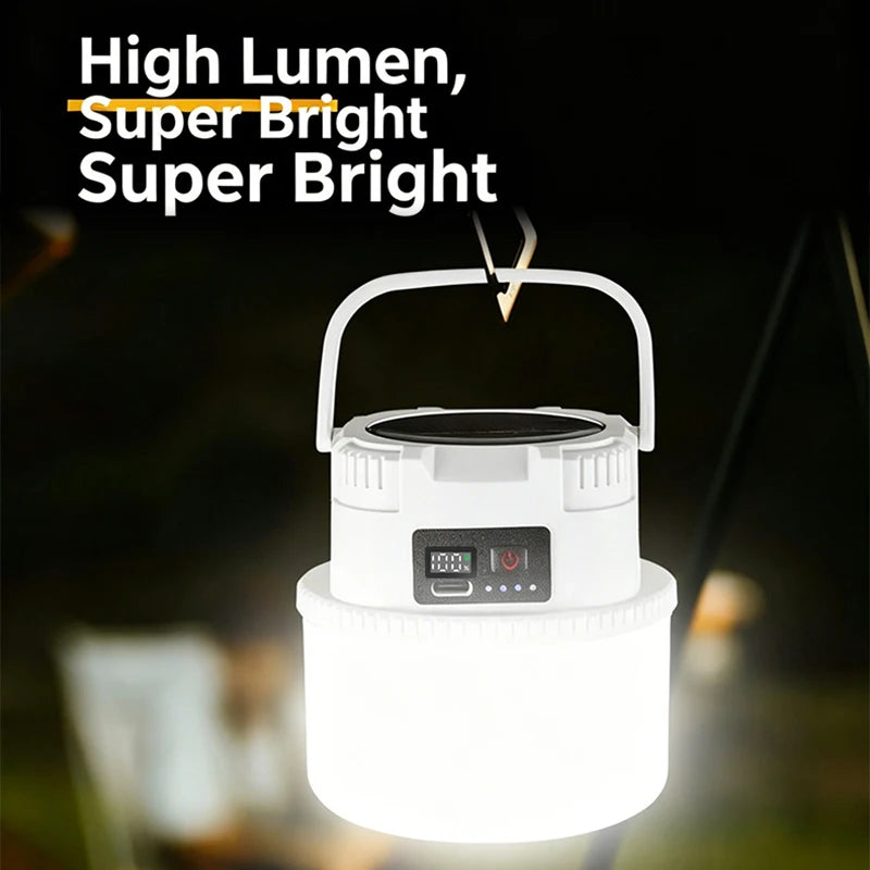 Solar-powered camping charger for outdoor use with ultra-long battery life, night market lighting, and stall tent