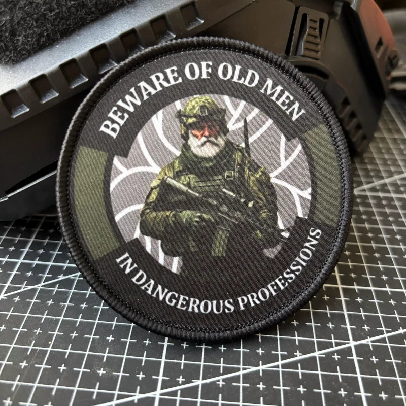 Army Beware of Old Men Tactical Patch Printing Patches Hook and Loop Soldier Morale Badge Military Armband Backpack Sticker
