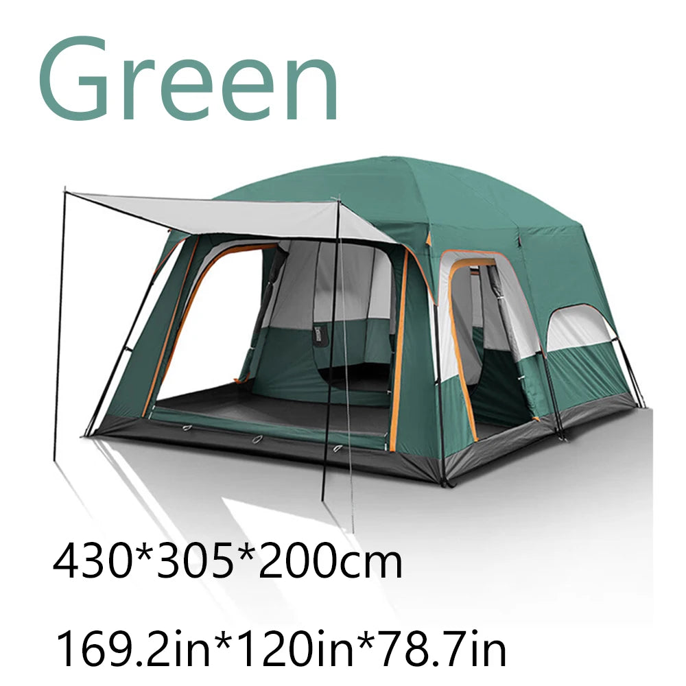 Outdoor Camping Family Tent 3-12 Person Double Layers Oversize 2 Rooms Thickened Rainproof Outdoor Family Camp Tour Equipment