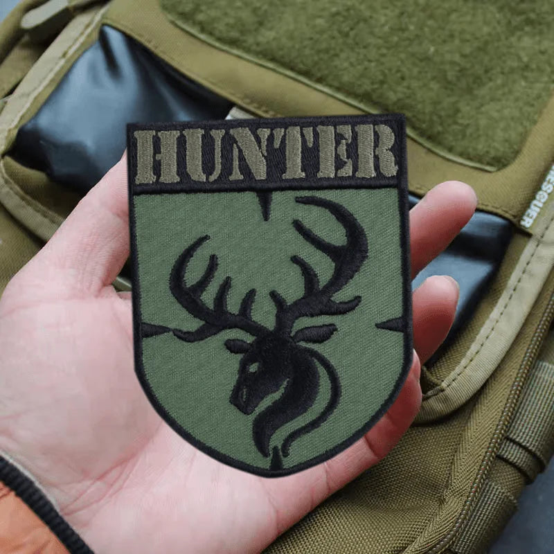 Hunter Deer Embroidery Patch Deer Head Antlers Hook and Loop Morale Badge Armband Backpack Hats Stickers Patches for Clothing