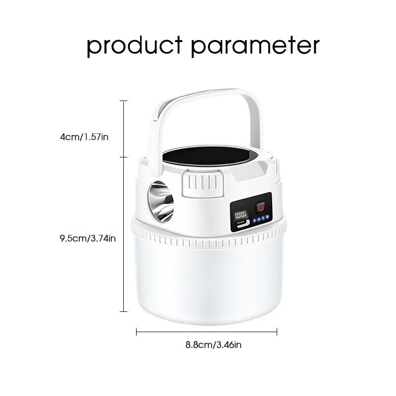 Solar-powered camping charger for outdoor use with ultra-long battery life, night market lighting, and stall tent
