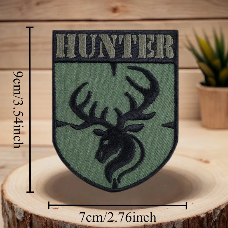 Hunter Deer Embroidery Patch Deer Head Antlers Hook and Loop Morale Badge Armband Backpack Hats Stickers Patches for Clothing