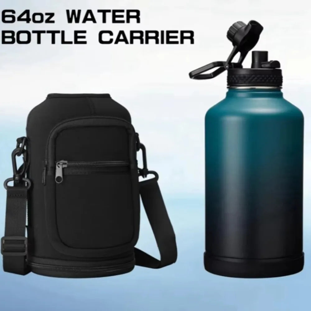 Portable Water Bottle Bag Large Capacity with Adjustable Shoulder Strap Cup Insulated Protective Cover for 64/128OZ Space Cup