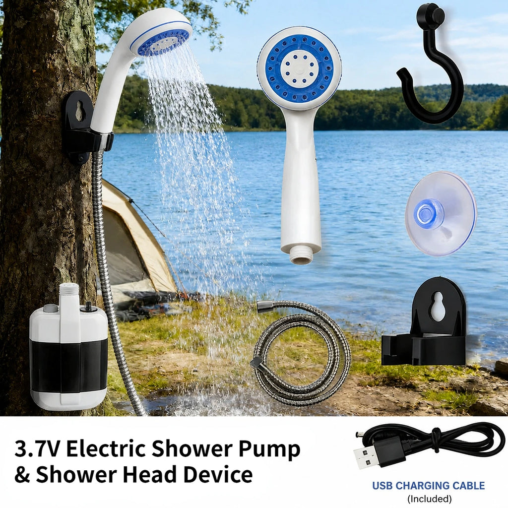 Portable Camping Shower USB Rechargeable Electric Pump Shower Head Outdoor Travel Car Washing Pet Cleaning Bathing Device