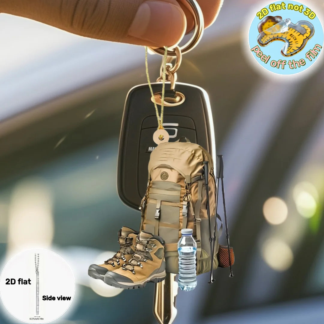 Hiking Gear Pendant Keychain,Adventure Enthusiast 2D Flat Acrylic Ornament,Hanging Decoration for Car,Bag,Festive,Party,Gift,DIY