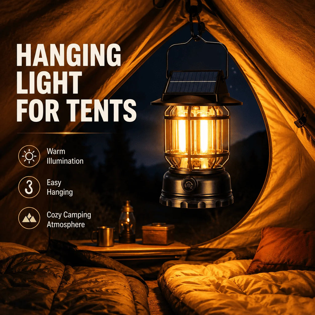 Solar USB Camping Lantern Ultra-Bright LED 360° Hangingcamping Light Portable Design for Tent Hiking Emergencies Function Lamps
