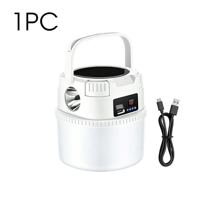 Solar-powered camping charger for outdoor use with ultra-long battery life, night market lighting, and stall tent