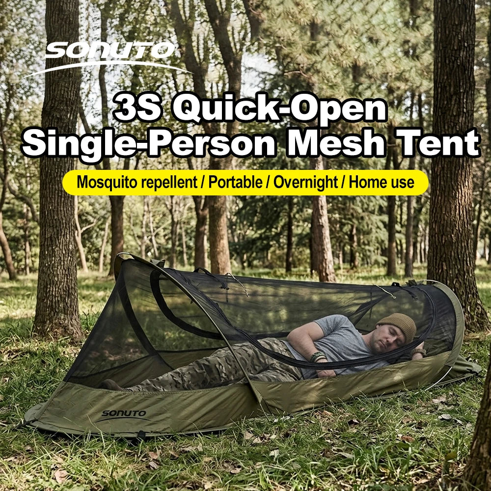 3s Instant Pop Up Mesh Tent 1kg Ultra Light Single Person Camping Tent Anti-Mosquito Net Portable Folding Outdoor Sleep Shelter