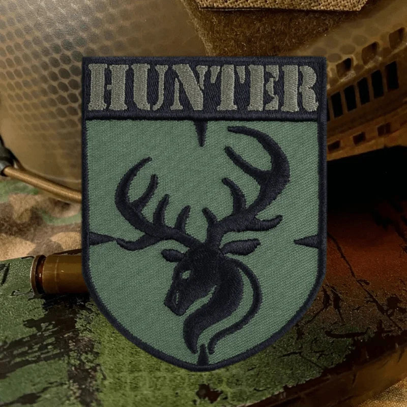 Hunter Deer Embroidery Patch Deer Head Antlers Hook and Loop Morale Badge Armband Backpack Hats Stickers Patches for Clothing
