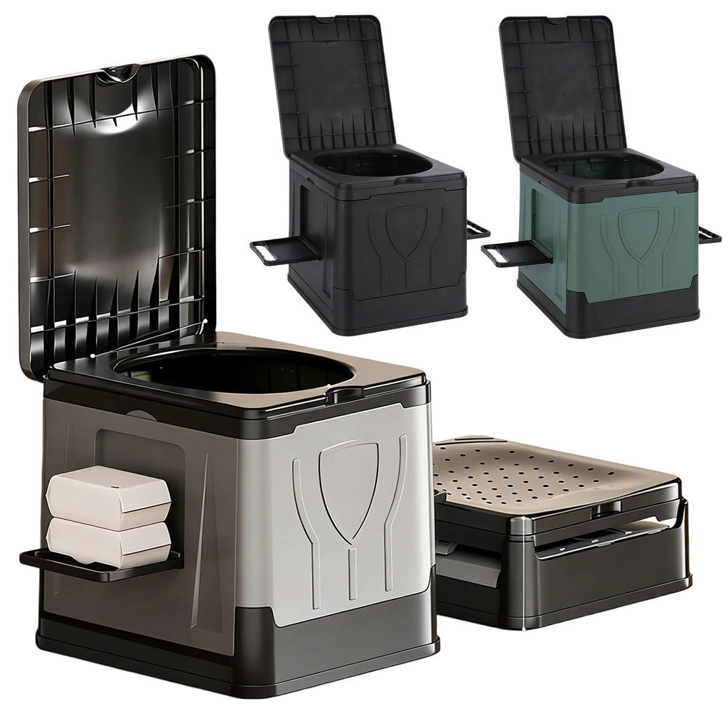Camping Toilet, Portable Toilet for Adults, Portable Travel Folding Toilet with Lid and Paper Holder, Compact Potty for Car Camp