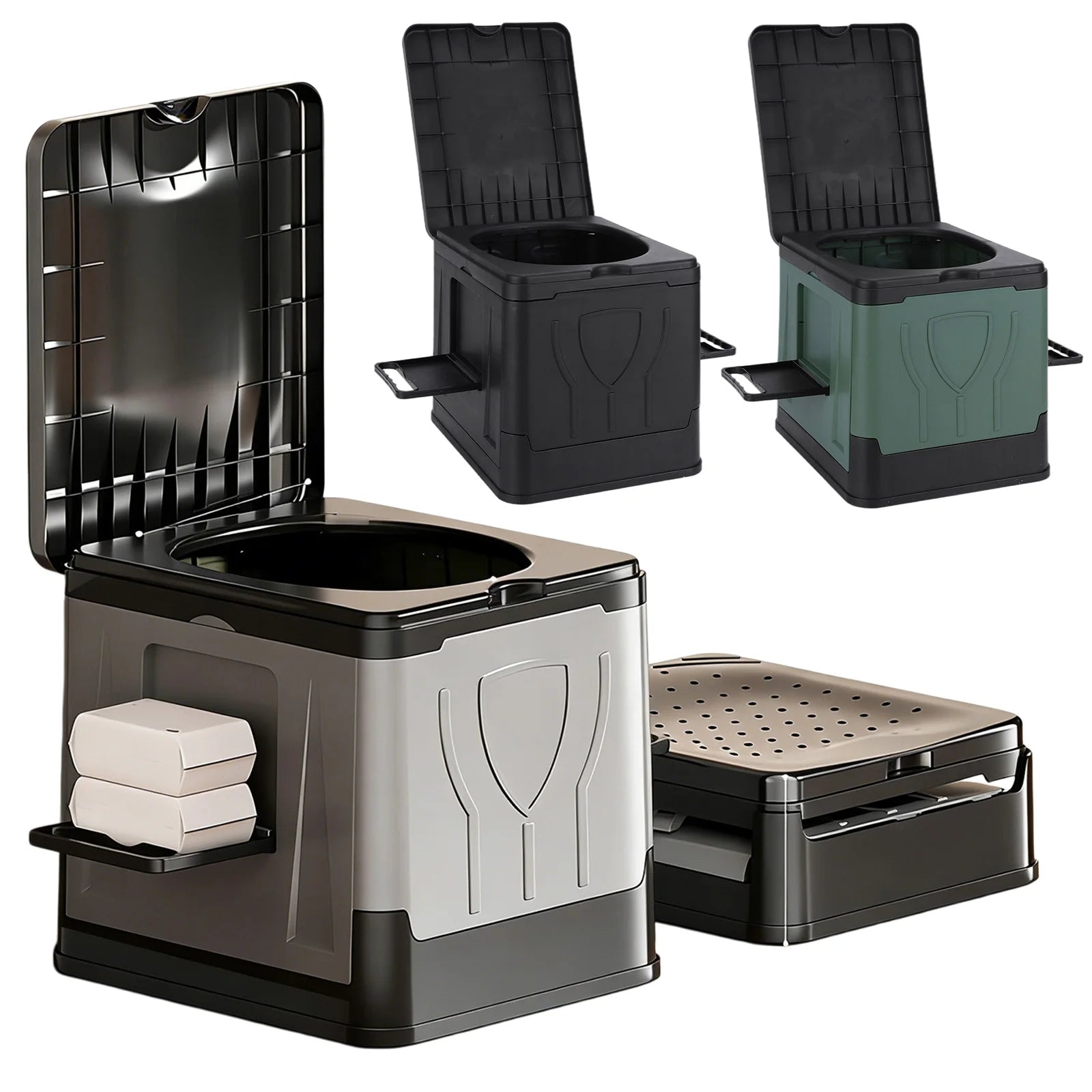 Camping Toilet, Portable Toilet for Adults, Portable Travel Folding Toilet with Lid and Paper Holder, Compact Potty for Car Camp