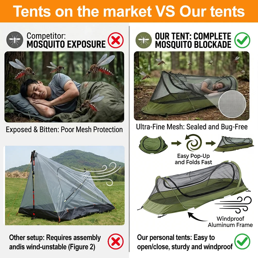 3s Instant Pop Up Mesh Tent 1kg Ultra Light Single Person Camping Tent Anti-Mosquito Net Portable Folding Outdoor Sleep Shelter