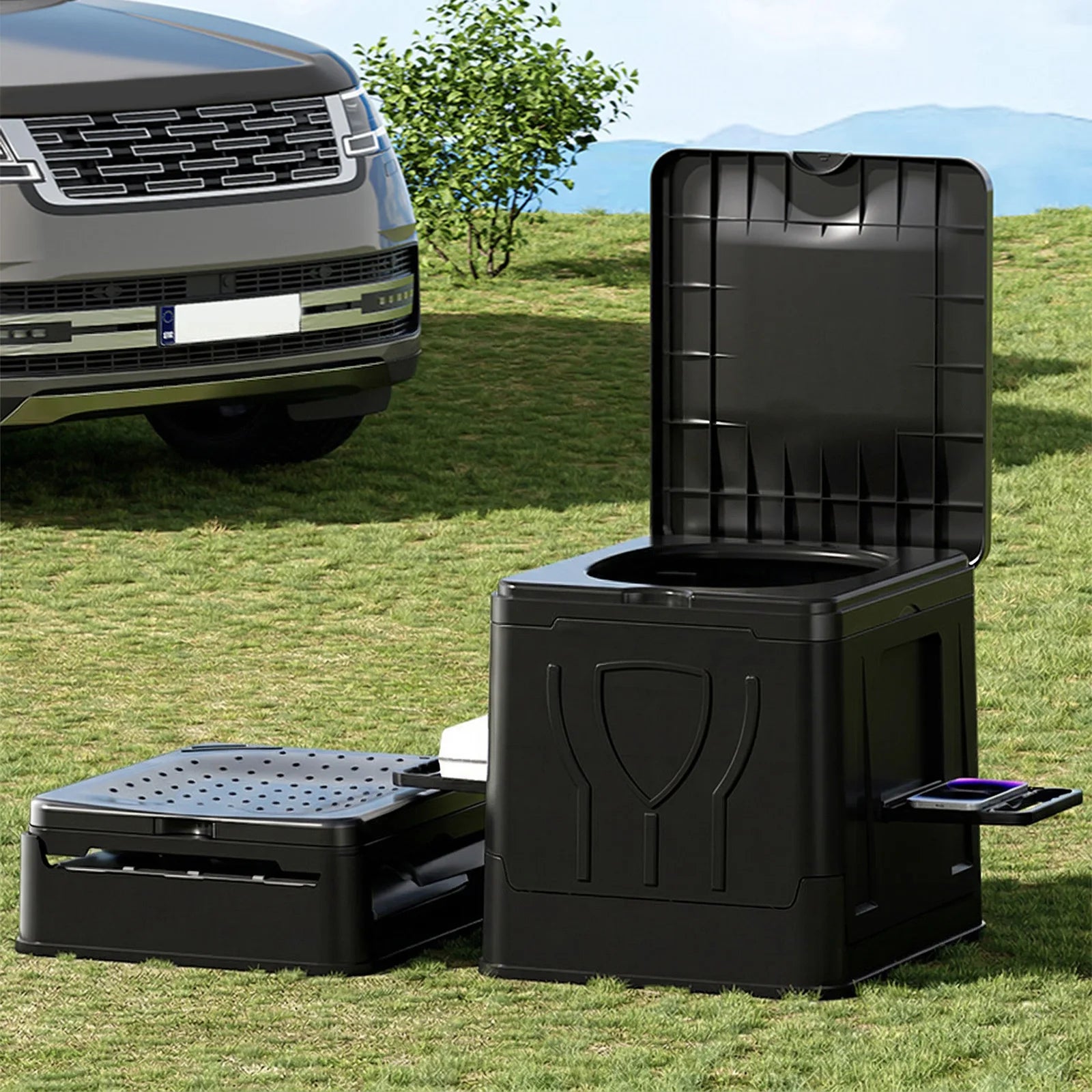 Camping Toilet, Portable Toilet for Adults, Portable Travel Folding Toilet with Lid and Paper Holder, Compact Potty for Car Camp