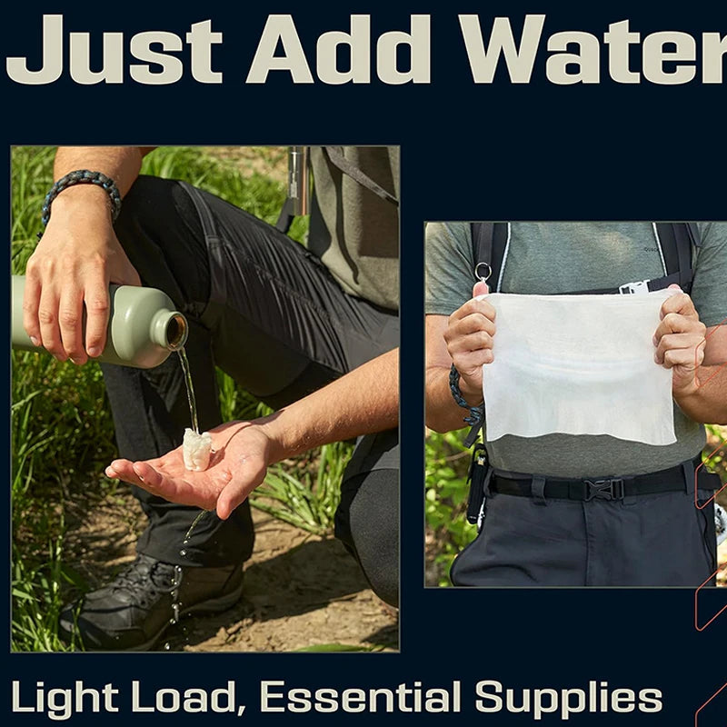 50pcs Camping Disposable Compressed Towel Travel Hotel Portable Face Wash Towel Absorbent Towel Tactical Camping Supplies