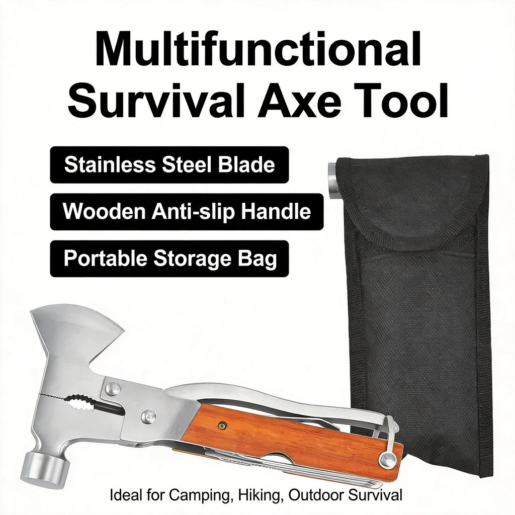 Multifunctional Axe Survival Tool – Camping Outdoor Emergency Hammer, First Aid Kit & Practical Multi Tool for Car