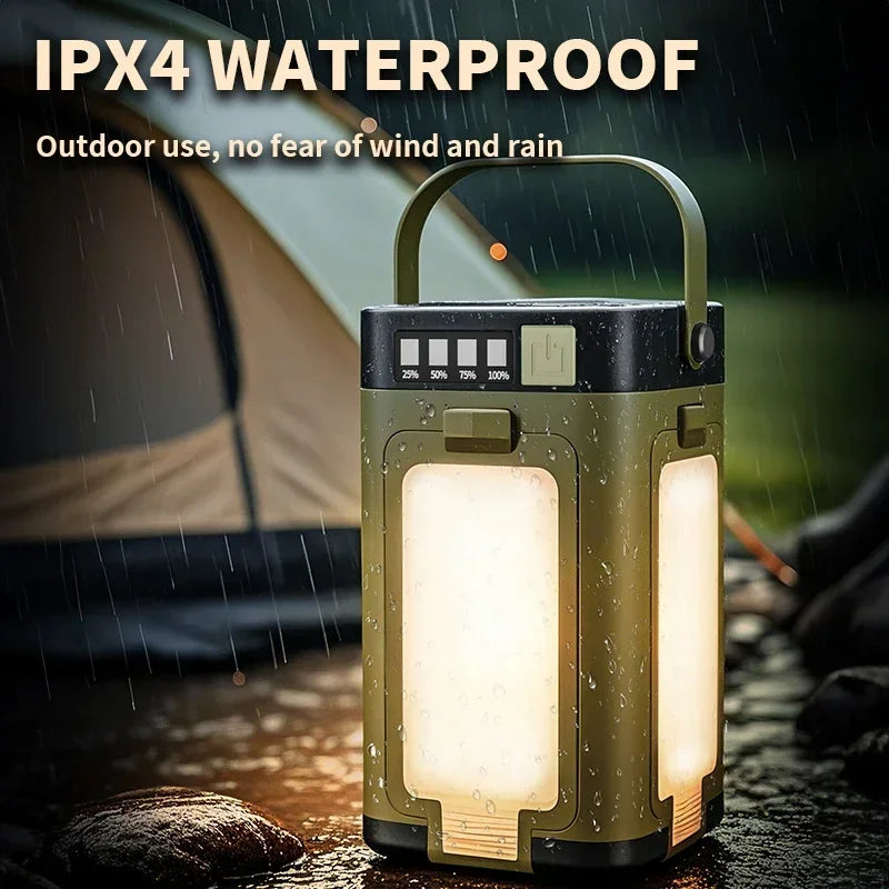 Solar Camping Light，USB/Solar Recharge Portable Lamp with 2000mAh Battery 6 Lighting Modes Outdoor Portable Hanging Tent Light