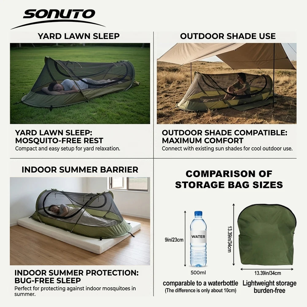 3s Instant Pop Up Mesh Tent 1kg Ultra Light Single Person Camping Tent Anti-Mosquito Net Portable Folding Outdoor Sleep Shelter
