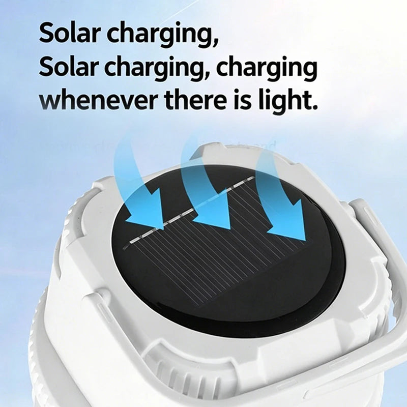 Solar-powered camping charger for outdoor use with ultra-long battery life, night market lighting, and stall tent